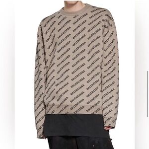 Balenciaga Tan Logo Print Long Sleeve Top